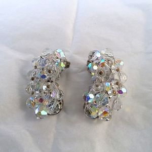 Vintage Iridescent Beaded Clip On Earrings
